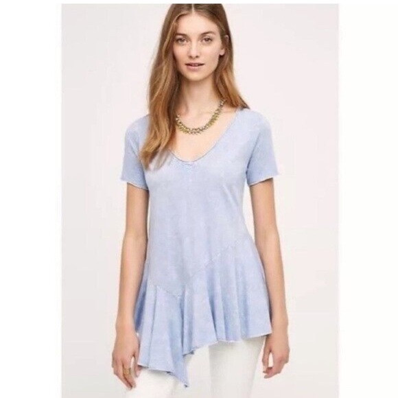Anthropologie ERI and ALI Fluttered Peplum Tee Grey Acid Wash Sz XS NEW - Picture 1 of 10